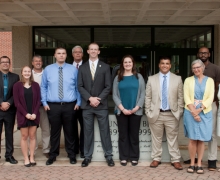 The summer 2017 App State SECU Public Fellows Internship cohort with university staff and employees of the Boone SECU branch.