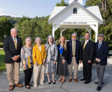 App State Chancellor Heather Norris, center, is pictured with the 2026 members of App State’s Bell Ringers Society on Founders Day, which took place Sept. 18 at Founders Plaza on the Boone campus. Pictured with Norris, from left to right, are Richard Sparks ’76 ’78, Judy James ’69, Barbara Freiman, Elizabeth “Lizzie” Ford, Winfield Beroth ’65, Duane Reese and Dr. Harold McKinney ’70. Dr. Cathy McKinney, professor emerita in App State’s Hayes School of Music, was posthumously inducted into the society. Photo