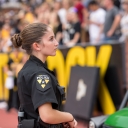 Appalachian State University junior Madison Cook, from Apex, provides security coverage at a Mountaineers football game. She is a graduate of the Appalachian Police Academy, part of the university’s Appalachian Police Development Program, which was created to equip Appalachian students with the knowledge, skills and training to become law enforcement officers. Photo by Marie Freeman