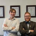 Ian Mance ’03 ’05, left, and Dustin Chicurel-Bayard started out at Appalachian State University as freshmen in 1999, pursuing degrees in criminal justice. Now they work together at the Southern Coalition for Social Justice — Mance as a staff attorney on the criminal justice team, and Chicurel-Bayard as communications director.