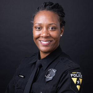 Appalachian State University Police Officer Cashae Cook ’14. Cook has been named Woman of the Year for 2025 by the North Carolina Law Enforcement Women’s Association. Photo by Chase Reynolds