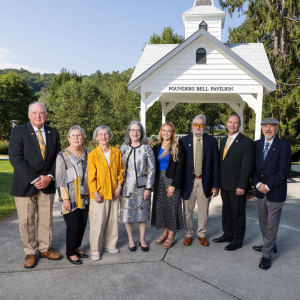 App State Chancellor Heather Norris, center, is pictured with the 2026 members of App State’s Bell Ringers Society on Founders Day, which took place Sept. 18 at Founders Plaza on the Boone campus. Pictured with Norris, from left to right, are Richard Sparks ’76 ’78, Judy James ’69, Barbara Freiman, Elizabeth “Lizzie” Ford, Winfield Beroth ’65, Duane Reese and Dr. Harold McKinney ’70. Dr. Cathy McKinney, professor emerita in App State’s Hayes School of Music, was posthumously inducted into the society. Photo
