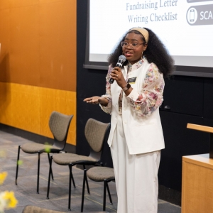 Dr. Mac-Jane Crayton, assistant professor in the Department of Government and Justice Studies and founder of Lab iMPACTLY, addresses Lab iMPACTLY Nonprofit Workshop attendees. Photo by Chase Reynolds