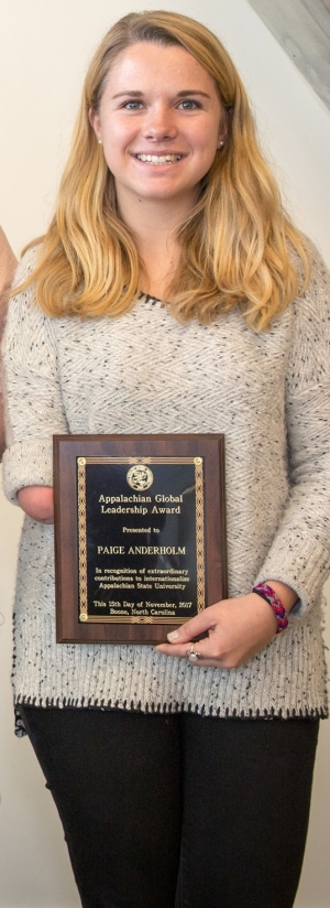 Paige Anderholm with Global Leadership Award